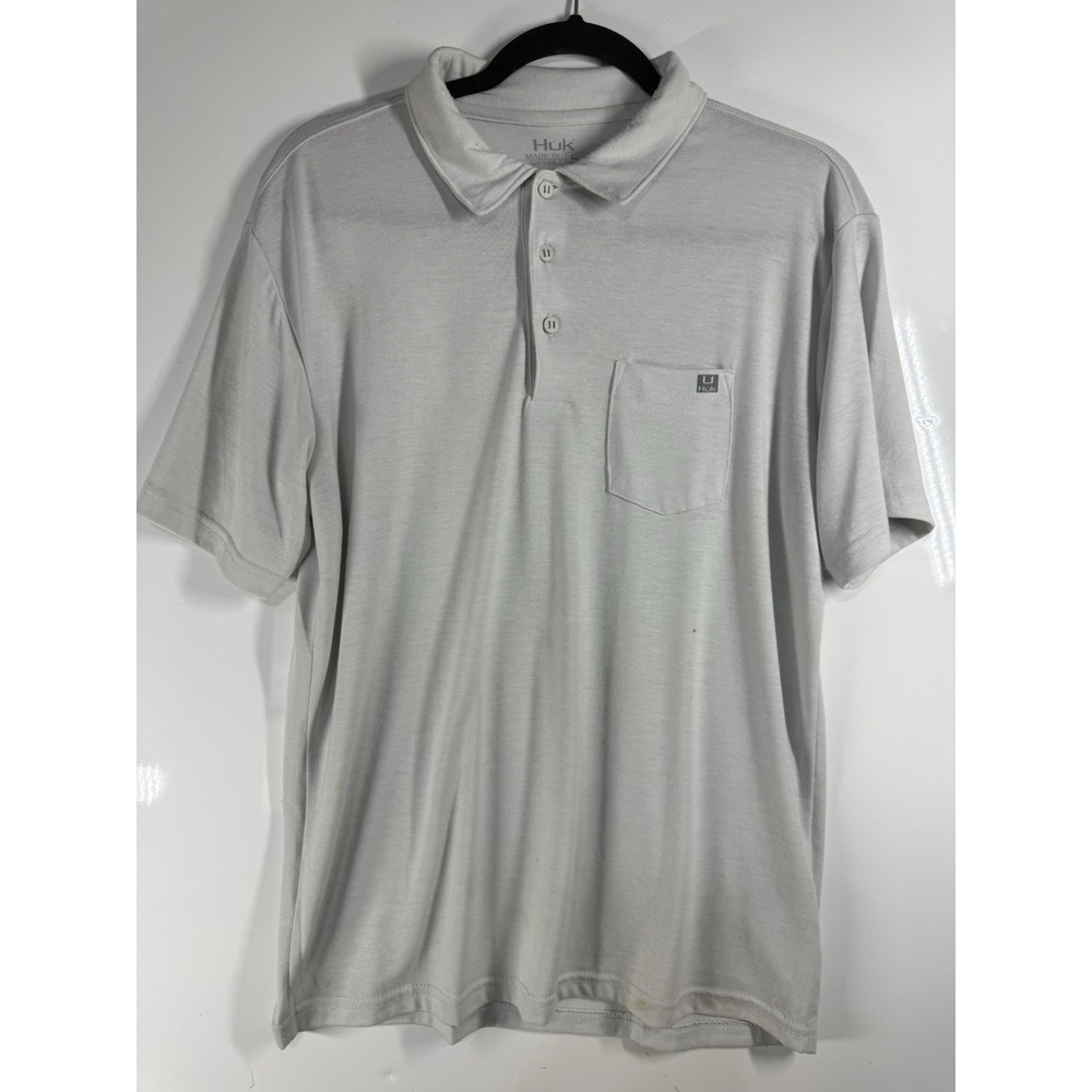 Huk Polo Shirt Mens Small Light Gray Performance Short Sleeve Fishing Outdoors